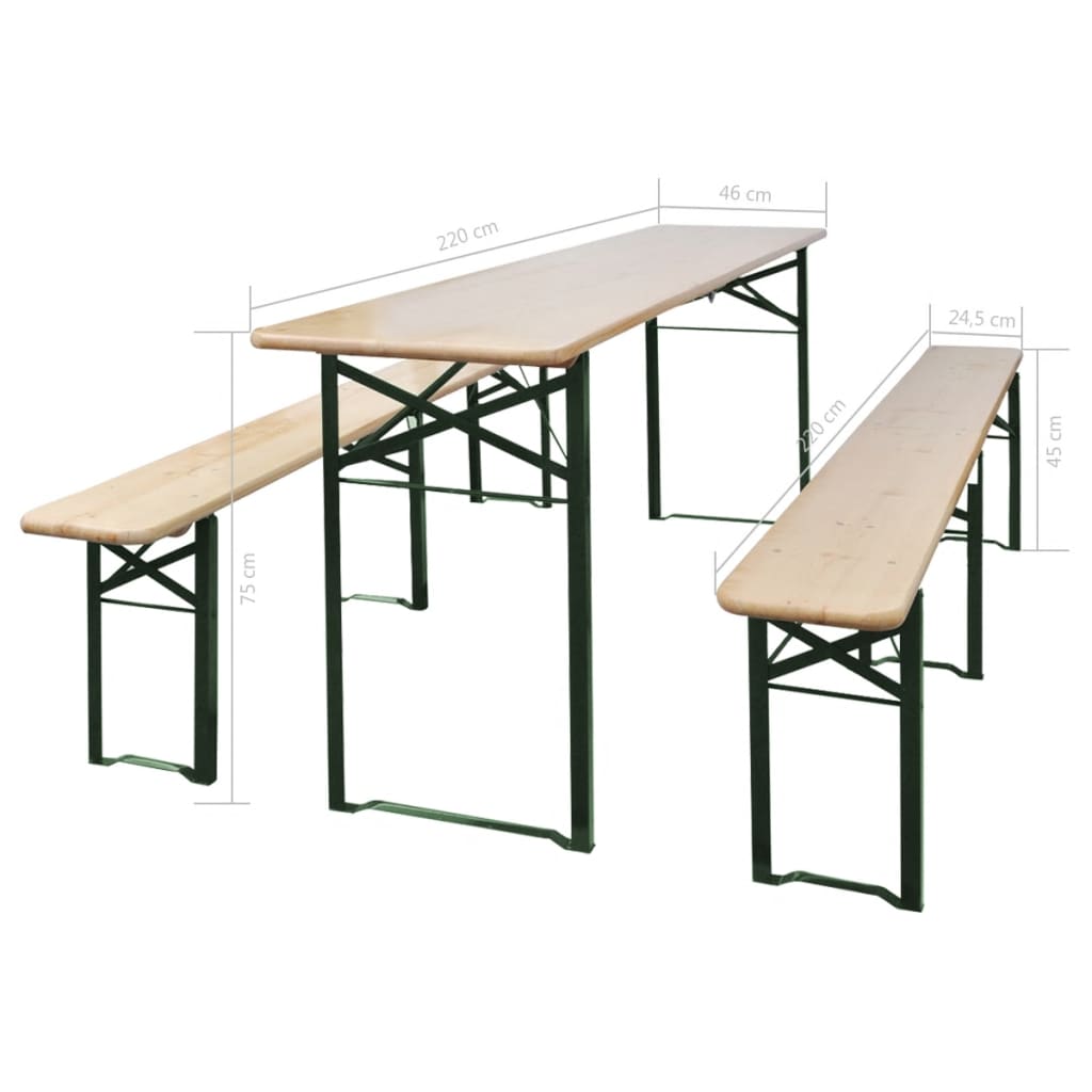 Tavolo da Birreria Pieghevole 2 Panche 220 cm Legno di Abete - homemem39