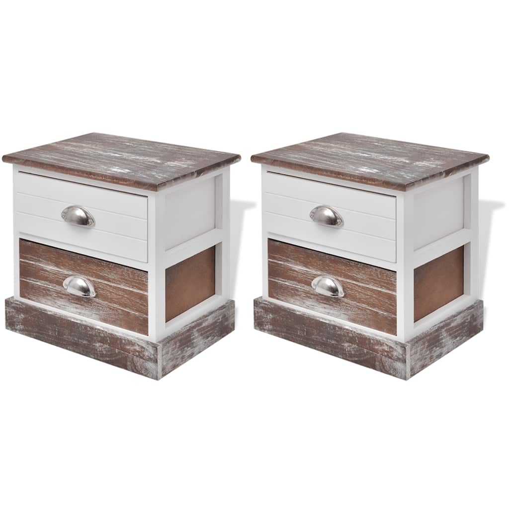 Comodini 2 pz Marrone e Bianco