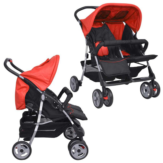 Passeggino Gemellare in Acciaio Rosso e Nero - homemem39