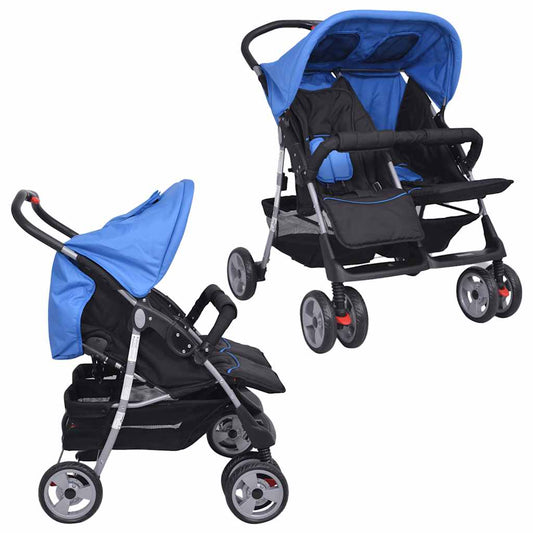 Passeggino Gemellare in Acciaio Blu e Nero - homemem39
