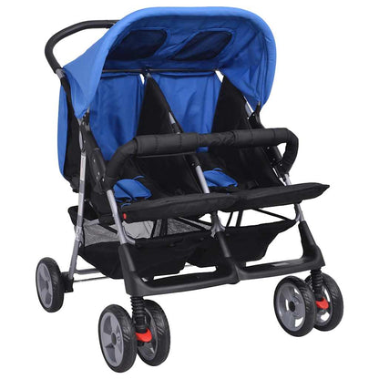 Passeggino Gemellare in Acciaio Blu e Nero - homemem39