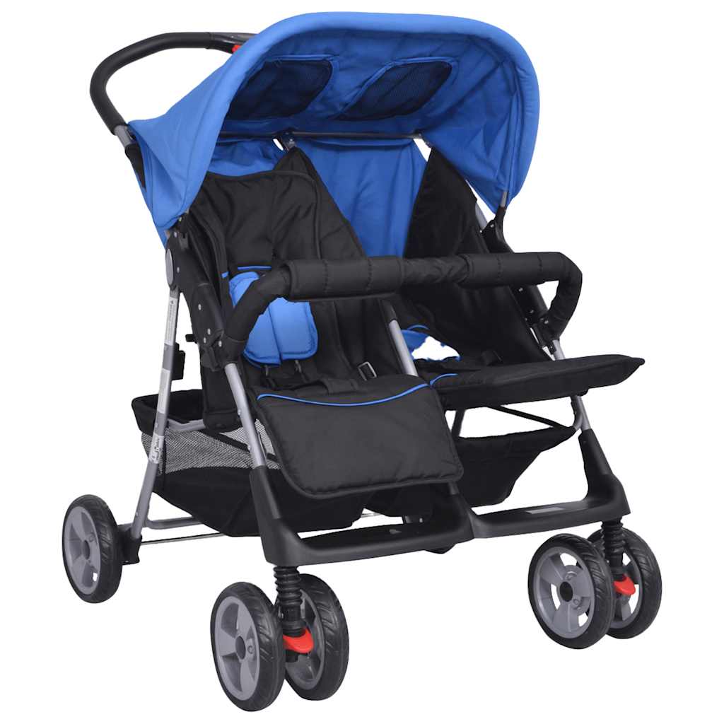 Passeggino Gemellare in Acciaio Blu e Nero - homemem39