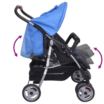 Passeggino Gemellare in Acciaio Blu e Nero - homemem39