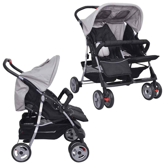 Passeggino Gemellare in Acciaio Grigio e Nero - homemem39