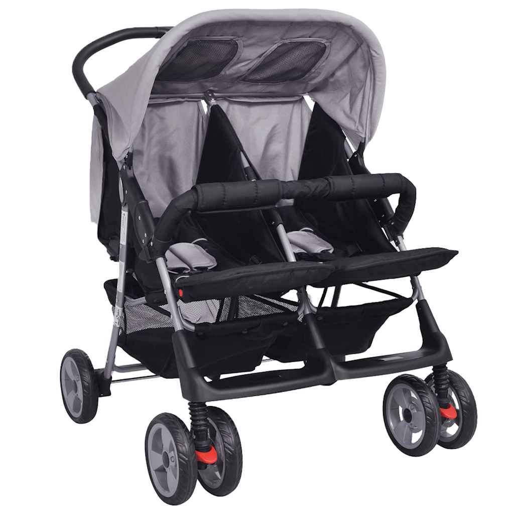 Passeggino Gemellare in Acciaio Grigio e Nero - homemem39