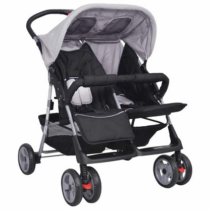 Passeggino Gemellare in Acciaio Grigio e Nero - homemem39