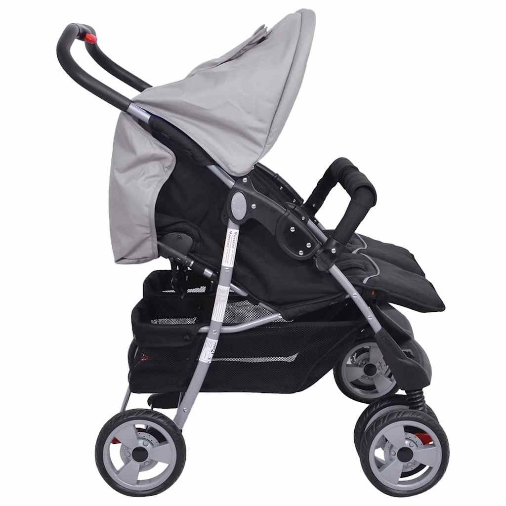 Passeggino Gemellare in Acciaio Grigio e Nero - homemem39