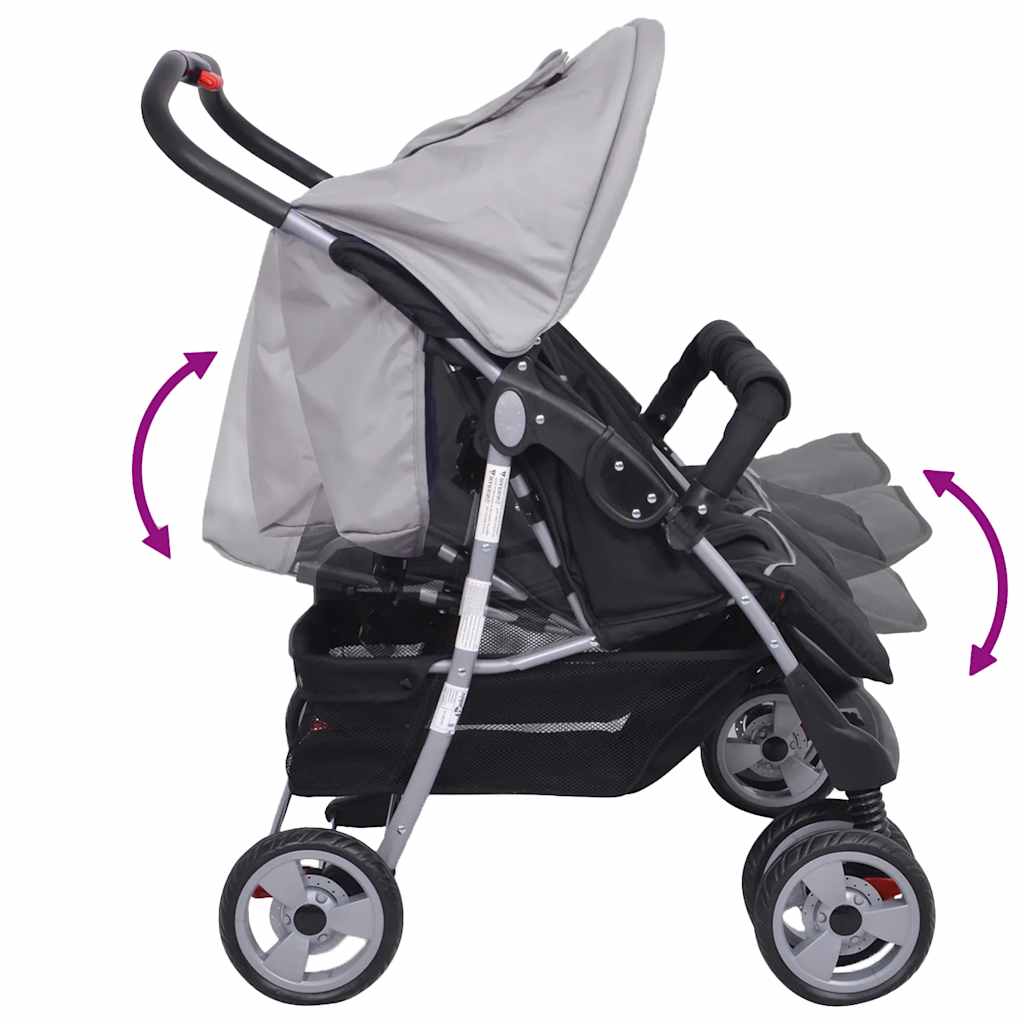 Passeggino Gemellare in Acciaio Grigio e Nero - homemem39