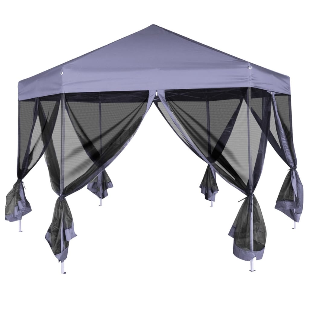 Gazebo Esagonale Pop-Up con 6 Pareti Blu Scuro 3,6x3,1 m | homemem39