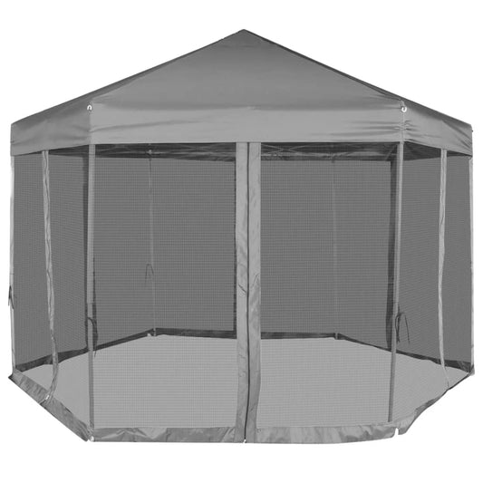 Gazebo Esagonale Pop-Up con 6 Pareti Grigio 3,6x3,1 m | homemem39