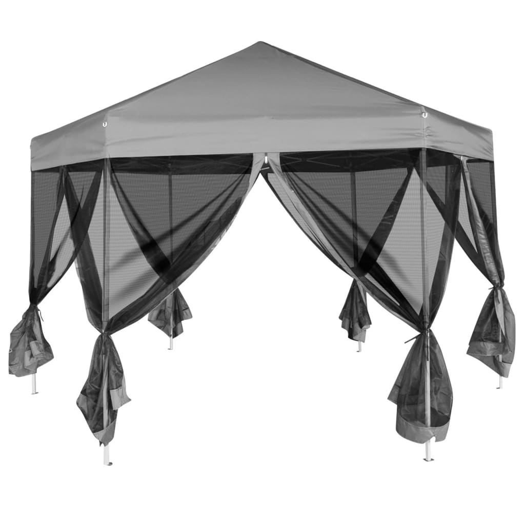 Gazebo Esagonale Pop-Up con 6 Pareti Grigio 3,6x3,1 m | homemem39