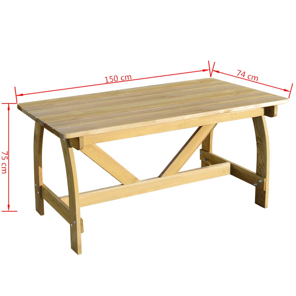 Tavolo da Giardino 150x74x75 cm in Legno di Pino Impregnato - homemem39