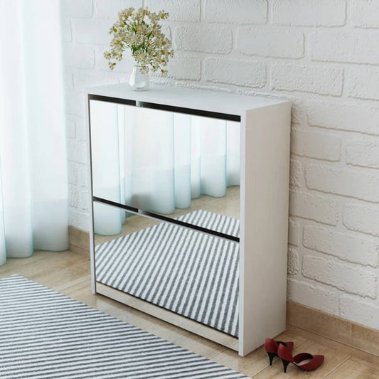 Scarpiera con 2 Ripiani e Specchio Bianco 63x17x67 cm - homemem39