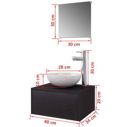 Set Mobili da Bagno 4 pz con Lavabo e Rubinetto Nero | homemem39