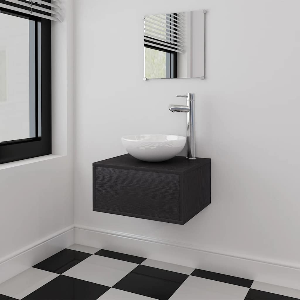 Set Mobili da Bagno 4 pz con Lavabo e Rubinetto Nero | homemem39