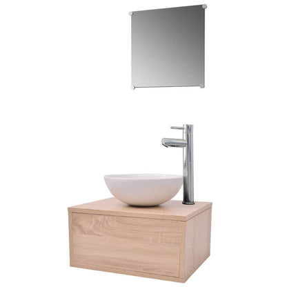 Set Mobili da Bagno 4 pz con Lavabo e Rubinetto Beige | homemem39