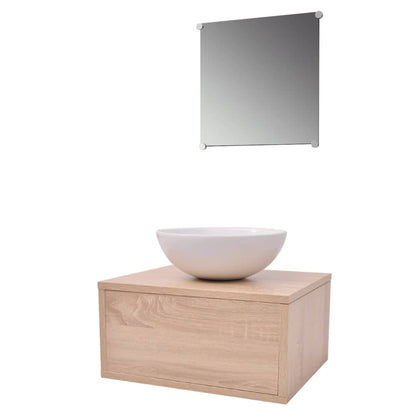 Set Mobili da Bagno 4 pz con Lavabo e Rubinetto Beige | homemem39