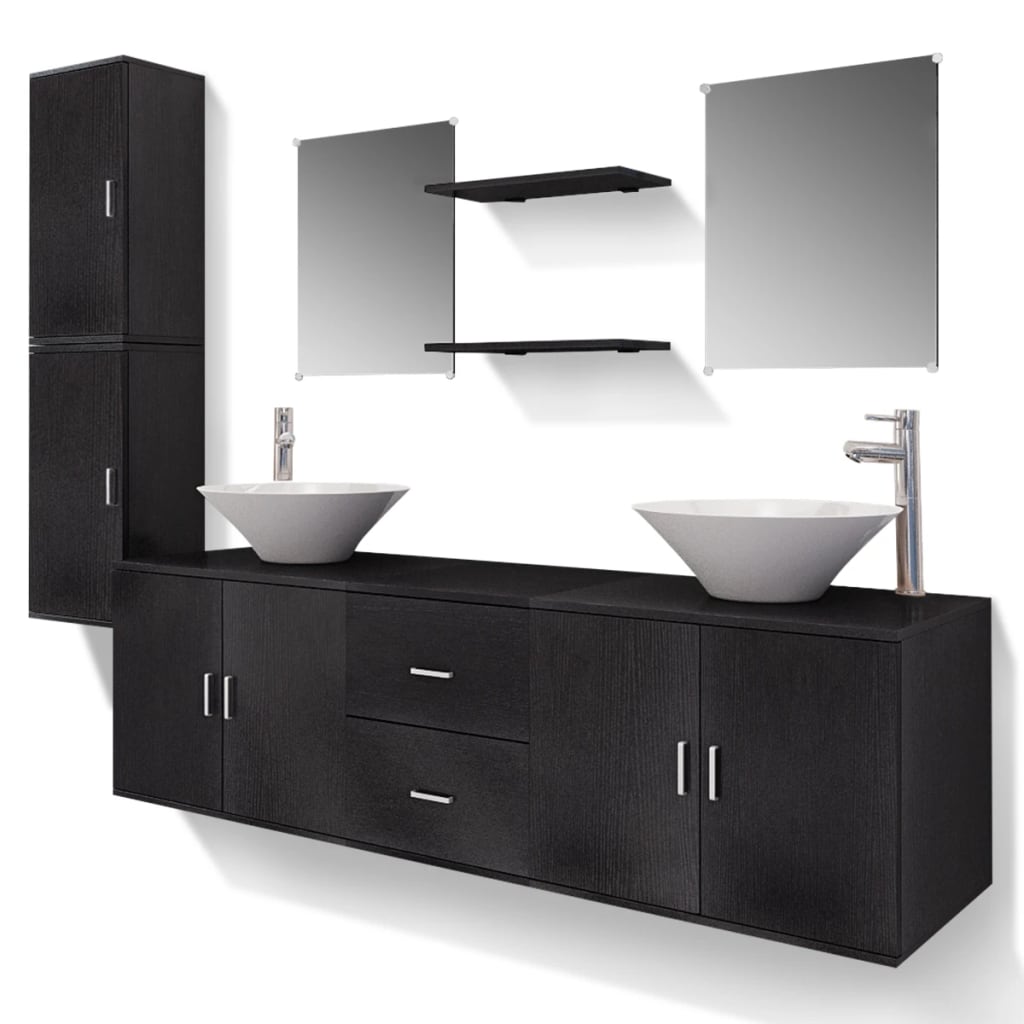 Set Mobili da Bagno 11 pz con Lavabo e Rubinetto Nero | homemem39