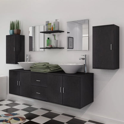 Set Mobili da Bagno 11 pz con Lavabo e Rubinetto Nero | homemem39