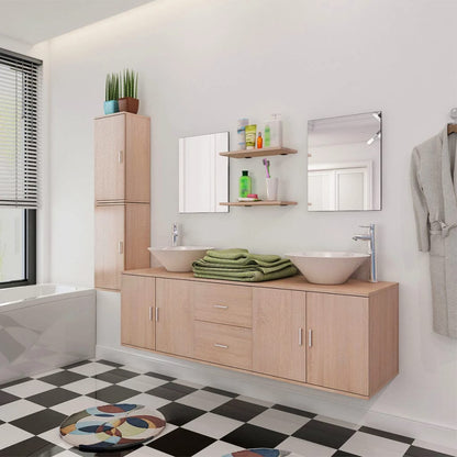 Set Mobili da Bagno 11 pz con Lavabo e Rubinetto Beige | homemem39
