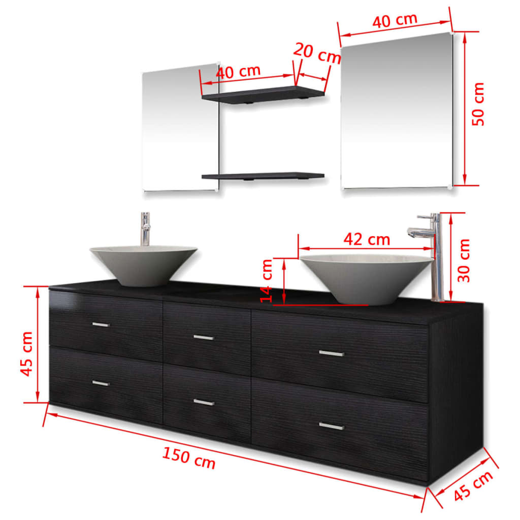 Set Mobili da Bagno 9 pz con Lavabo e Rubinetto Nero | homemem39