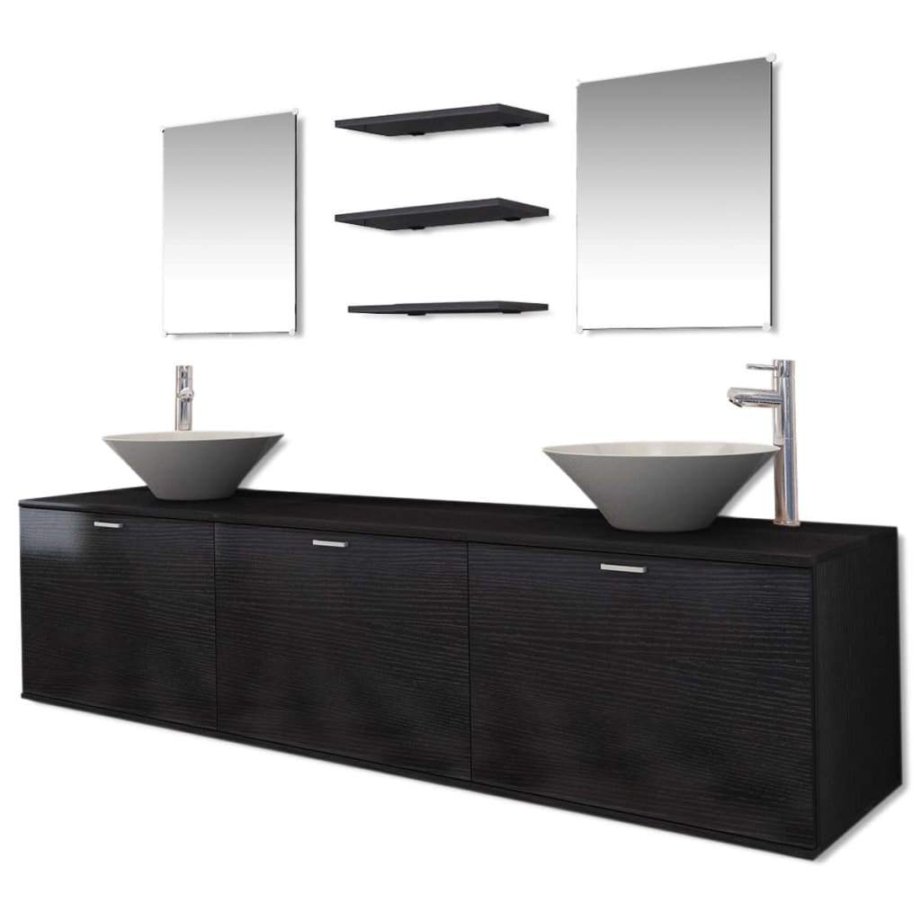 Set Mobili da Bagno 10 pz con Lavabo e Rubinetto Nero | homemem39