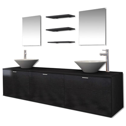 Set Mobili da Bagno 10 pz con Lavabo e Rubinetto Nero | homemem39