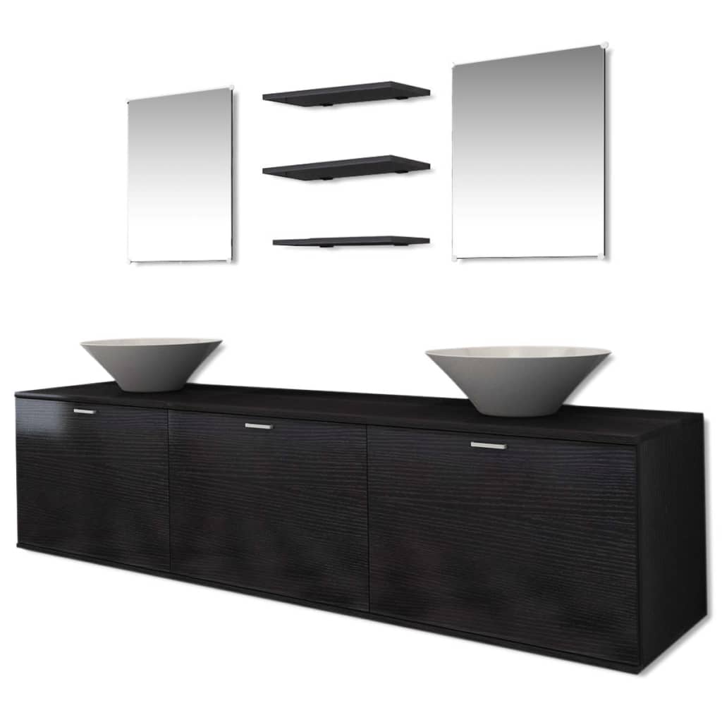 Set Mobili da Bagno 10 pz con Lavabo e Rubinetto Nero | homemem39
