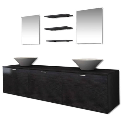 Set Mobili da Bagno 10 pz con Lavabo e Rubinetto Nero | homemem39
