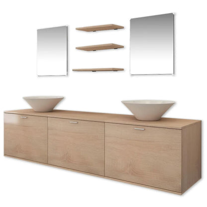 Set Mobili da Bagno 10 pz con Lavabo e Rubinetto Beige | homemem39