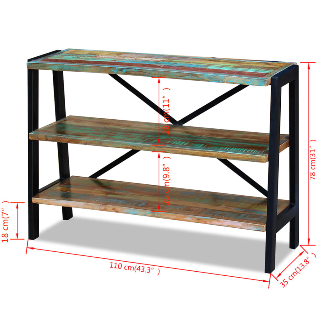 Credenza con 3 Ripiani in Legno Massello Anticato - homemem39