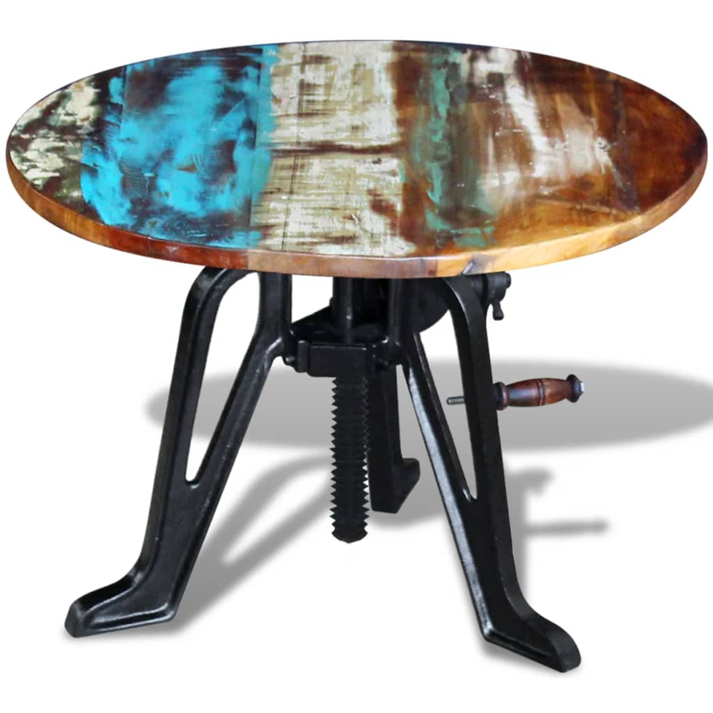 Tavolino in Legno Massello Anticato e Ghisa 60x(42-63) cm - homemem39