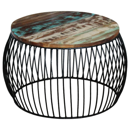 Tavolino da Salotto Rotondo Legno Massello di Recupero 68x37 cm | homemem39