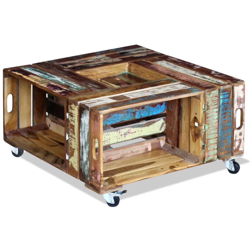 Tavolino da Salotto in Legno Massello Anticato 70x70x35 cm | homemem39