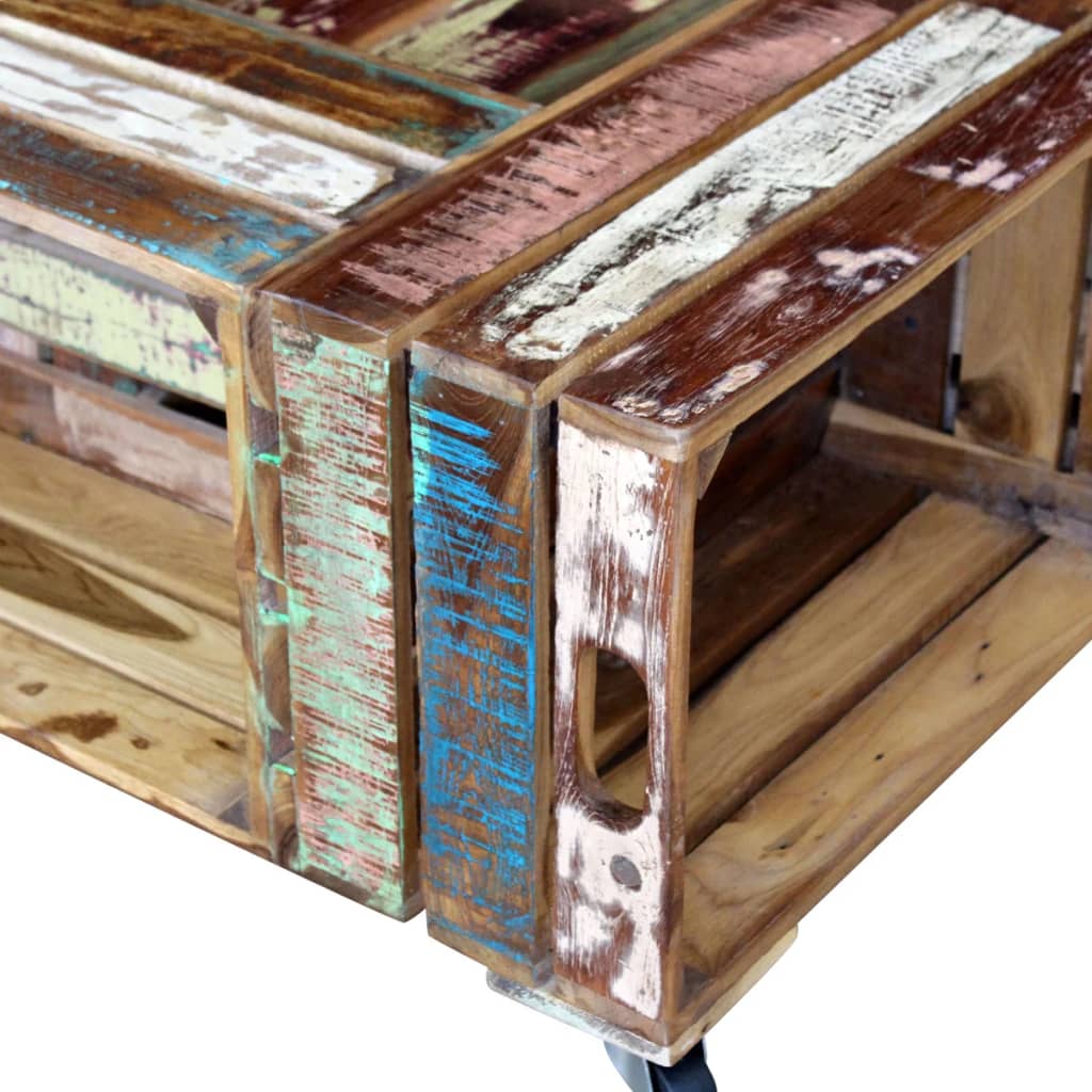 Tavolino da Salotto in Legno Massello Anticato 70x70x35 cm | homemem39