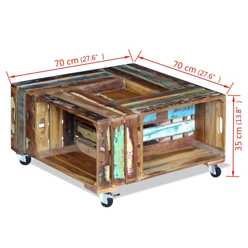 Tavolino da Salotto in Legno Massello Anticato 70x70x35 cm | homemem39