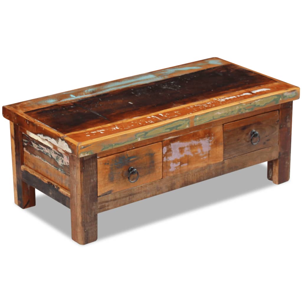 Tavolino da Caffè con Cassetti in Legno Recuperato 90x45x35 cm | homemem39