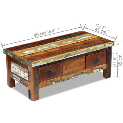 Tavolino da Caffè con Cassetti in Legno Recuperato 90x45x35 cm | homemem39