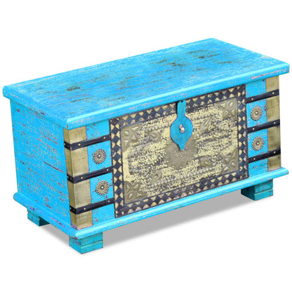 Baule Blu Legno di Mango 80x40x45 cm - homemem39