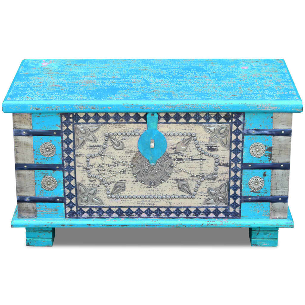 Baule Blu Legno di Mango 80x40x45 cm - homemem39