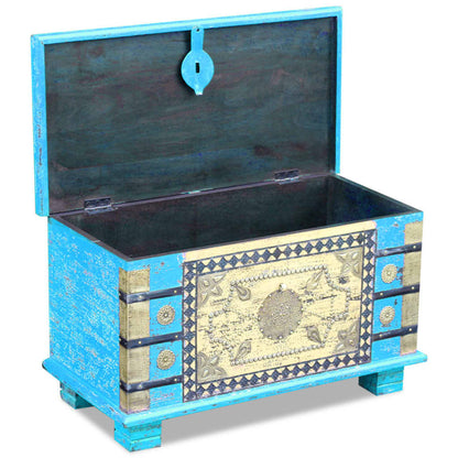 Baule Blu Legno di Mango 80x40x45 cm - homemem39