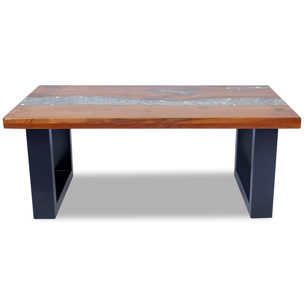 Tavolino da Salotto in Legno di Teak e Resina 100x50 cm | homemem39