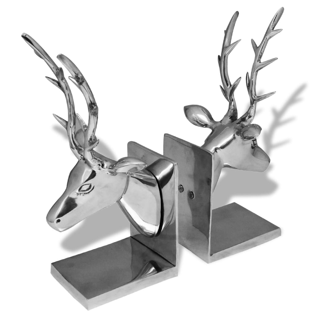 Fermalibri a Forma di Cervo 2 pz Alluminio Argento - homemem39