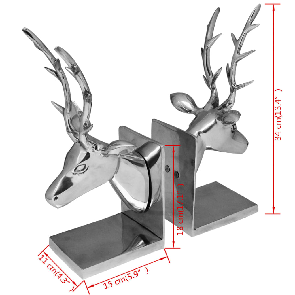 Fermalibri a Forma di Cervo 2 pz Alluminio Argento - homemem39