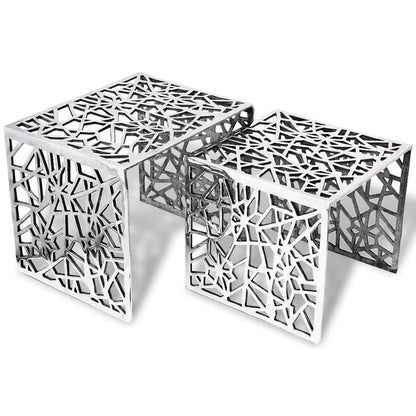 Set 2 Tavolini Quadrati Alluminio Argento