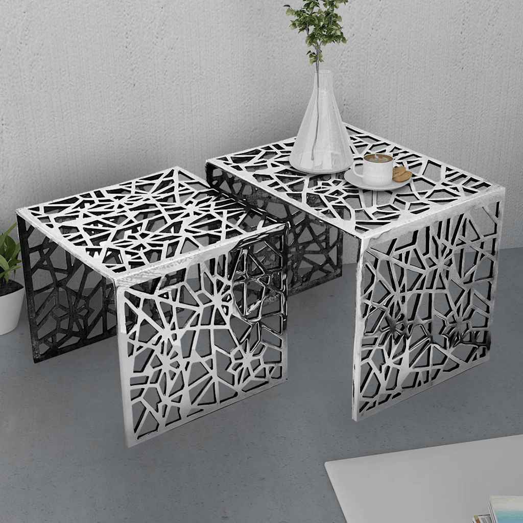 Set 2 Tavolini Quadrati Alluminio Argento