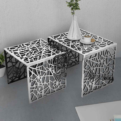 Set 2 Tavolini Quadrati Alluminio Argento