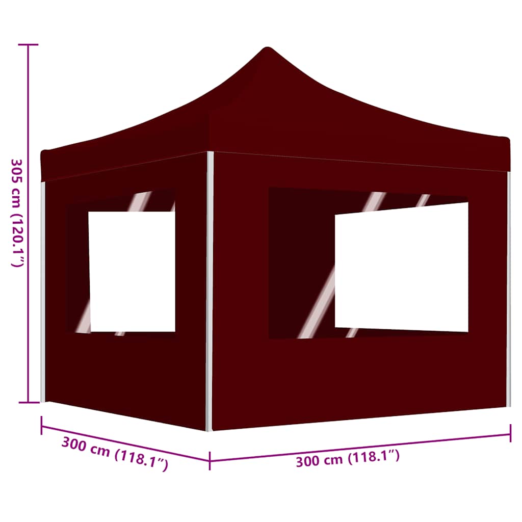 Gazebo Pieghevole in Alluminio con Pareti 3x3 m Rosso Vino - homemem39
