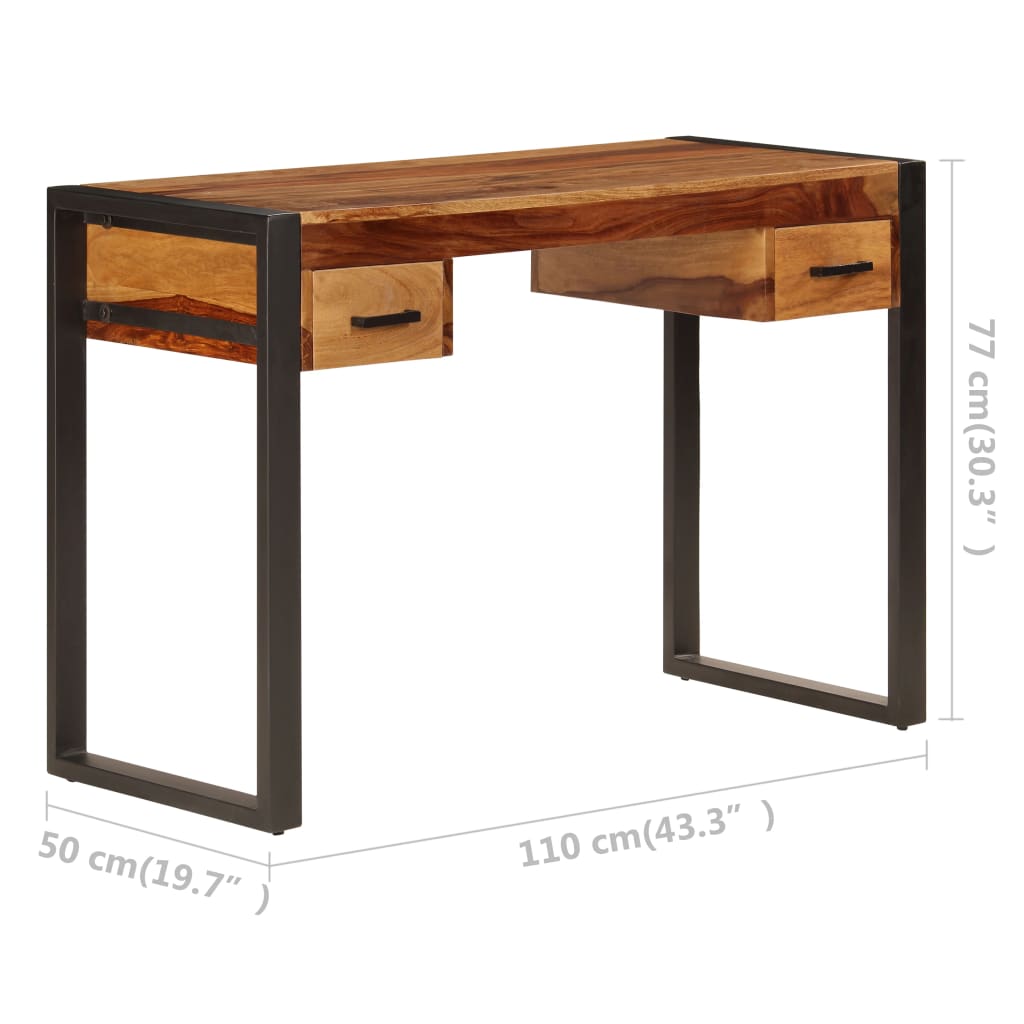 Scrivania con 2 Cassetti 110x50x77cm Legno Massello di Acacia | homemem39