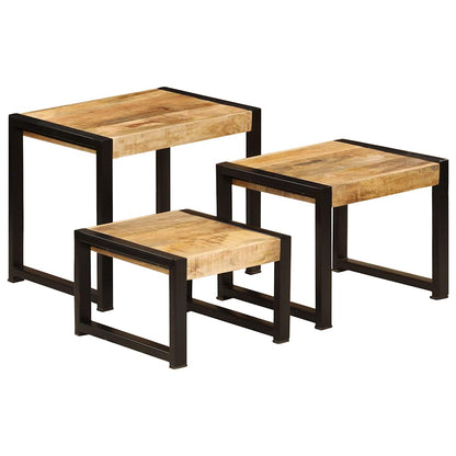 Tavolini Impilabili 3 pz in Legno Massello di Mango - homemem39